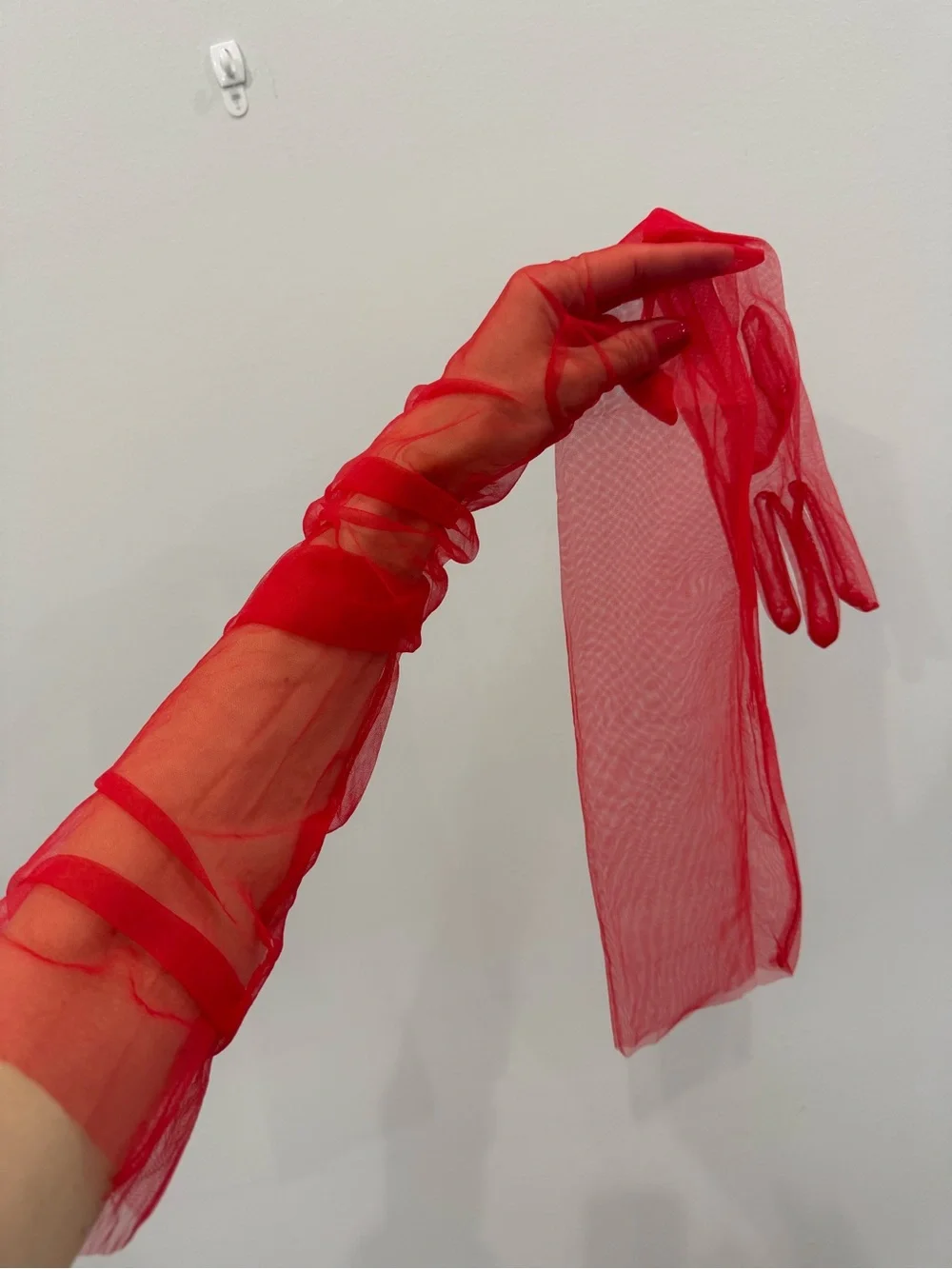 Sheer Red Opera Gloves - Women's Accessories